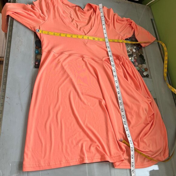 Lace Tunic Lagenlook V-Neck Pullover Pocket Orange Polyester Blend Size Small - Picture 3 of 5